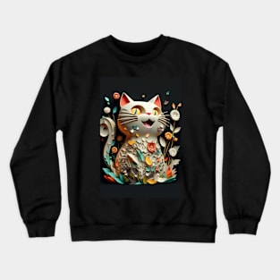 Cool cat portrait Paper art style Crewneck Sweatshirt